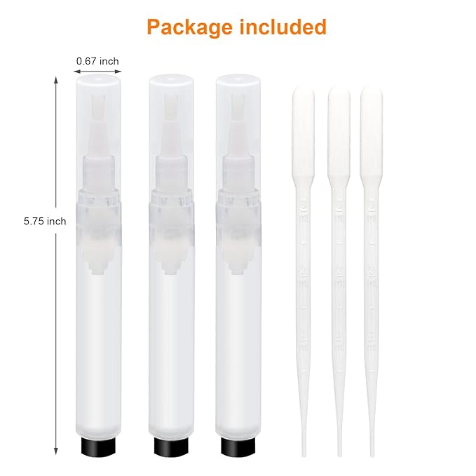 3-Pack 6ml Real Refillable Cuticle Oil Pens, Nail Oil Pen Empty, Fillable Oil Applicator, Reusable Transparent Cosmetic Container