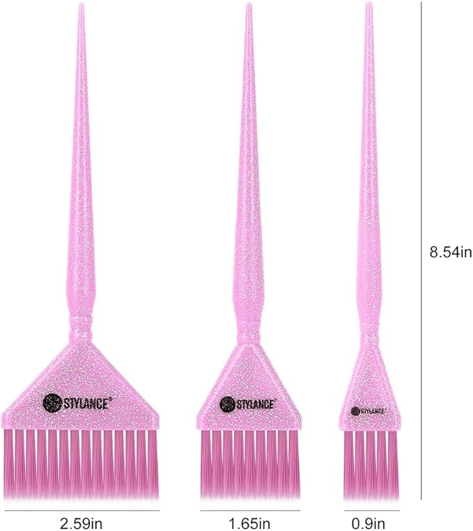 Glitter Hair Dye Brush Set, Hair Color Brush, 3 Sizes Pink Tint Brushes for Professional Hair Coloring, Root Touch-Up & Hair Treatment, Salon & Home Use