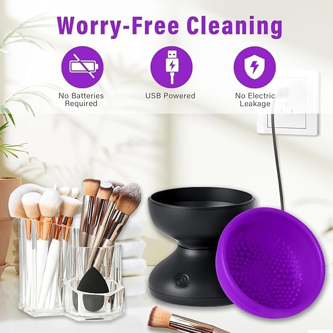 Portable Electric Makeup Brush Cleaner Machine，USB Cosmetic Brush Cleaner Tools Automatic Brush Silicone Brush Spinner Wash and Dry Deep Cleaning Machine (C)