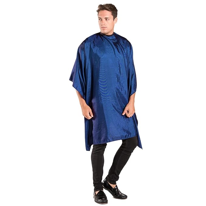 BD Barber Lightweight Crinkle Nylon Hair Cutting/Styling Cape, Water Resistant, Machine Washable, Permanent Crinkle Nylon, Repels Hair, Snap Closure at Neck, Generous 54 x 60 inch Size, Navy