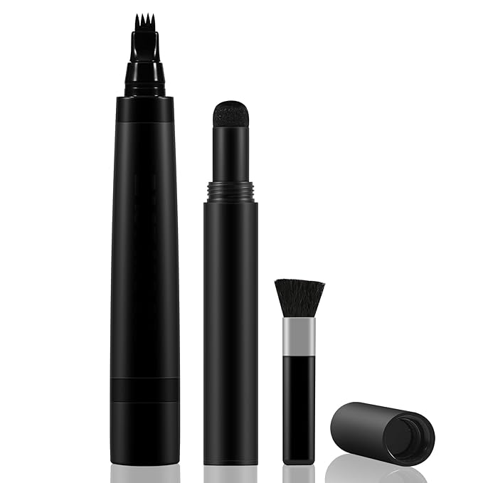 Beard Pen Filler Styling Kit for Men, 4-tip Beard Filler Pencil (Black), Soft Cotton Tip, Long Lasting Waterproof, Beard Stick Beard Shadow, Beard Shaping Tool for Hairline and Beard Fillers