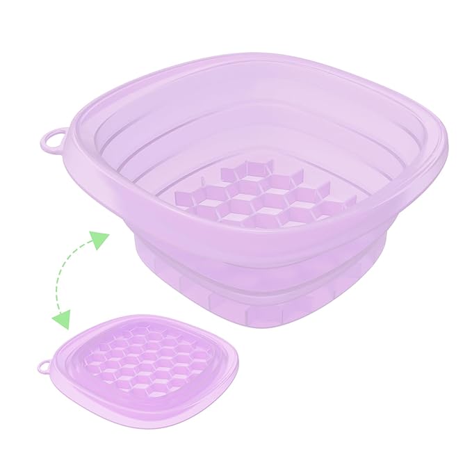 Face Bowl for Ice with Built-in IceTray,Collapsible Silicone Face Ice Bowl – Cold Plunge Therapy for Skin Tightening & Facial Treatment– Portable Spa Tool for Home & Travel（Purple)