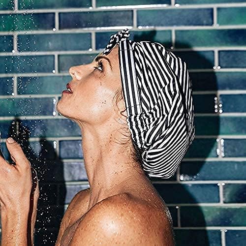 Kitsch Luxury Shower Caps for Women Reusable Waterproof - Large Shower Cap for Women, Non-slip, Quick-dry Hair Cap for Long and Short Hair, Comfortable and Stylish Design - Stripe