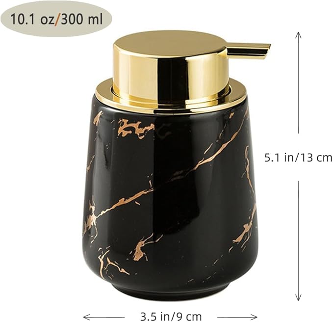 Marble Foam Soap Dispenser for Bathroom, Chic Ceramic Bottle, Gold Soap Dispenser Pump (Black)