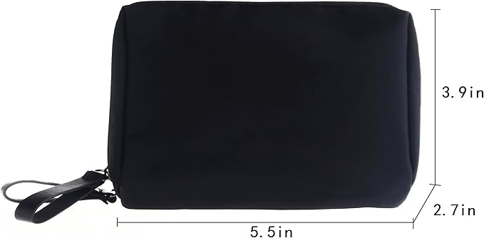 Small Makeup Bag for Purse Portable Waterproof Cosmetic Bag Travel Makeup Pouch for Women (All black, Square)