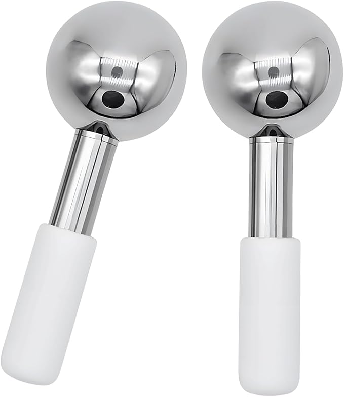 2 PCS Ice Globes for Face, Stainless Steel Ice Globe Face Lifting and Firming Tool, Ice Ball Face Skin Care, Smooth Metal Surface for Easy Cleaning (Silver)