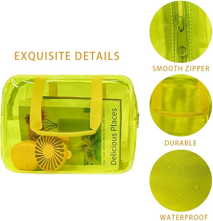 Yellow PVC Pure Color Transparent Gift Pouch Wash Travel Makeup Cosmetic Bag with Handle for Travel Bathroom Toiletry Organizer (Yellow)