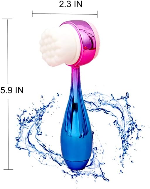 Manual Facial Cleansing Brush 2 in 1Double-Sided Facial Cleaning Brush with Soft Bristles (Electroplated Pink-Blue)