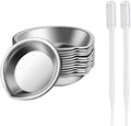 12 Pcs Stainless Steel Paint Trays Small Round Metal Palette Makeup Cosmetic Mixing Palette with 2 Pcs Plastic Pipettes for Artist Watercolors