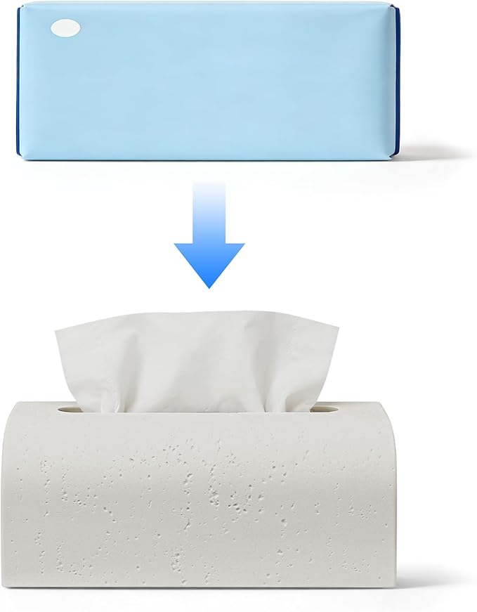 Tissue Box Cover Rectangle, Resin Decorative Facial Tissue Holder Covers Toilet Paper Holder Travertine Stone Look Paper Dispenser Home Decor for Bathroom Bedroom Living Room Office - Off White