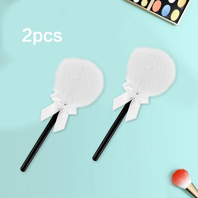 Lollipop Shape Setting Powder Puff,Fluffy Body Powder with Long Handle,Soft Cosmetic Makeup Puffs Women,Cosmetic Applicator for Setting Loose Dusting Blender & BodyPowder Application (white)