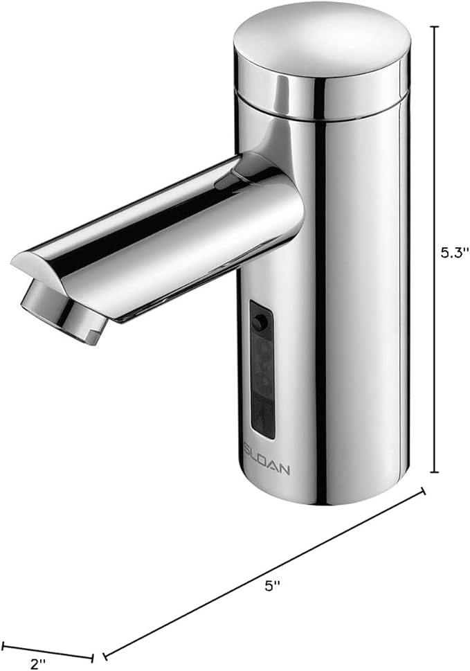 Sloan Optima EAF-250 Sensor Activated Touch-Free Faucet, Commercial Grade with Mounting Hardware - 0.5 GPM Battery-Powered Deck-Mounted Mid Body, Polished Chrome Finish, 3335060