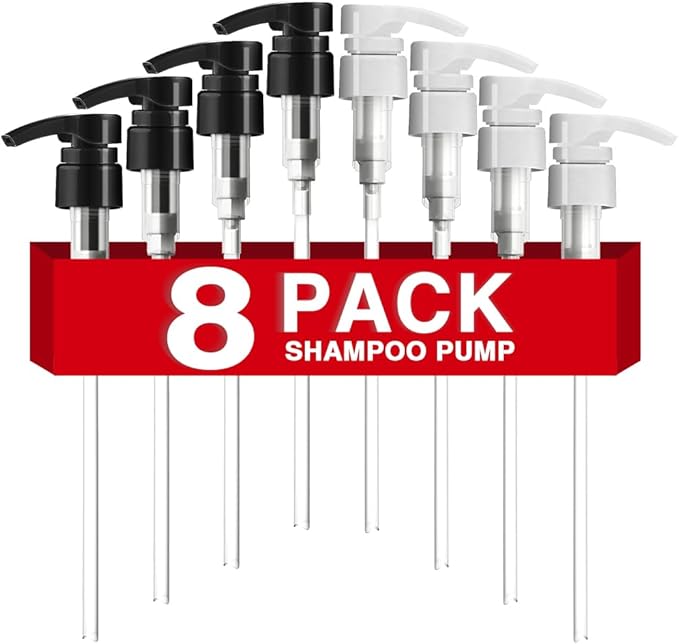 8-Pack Shampoo Pump for Liter 33.8 oz Shampoo and Conditioner, Pump Dispenser Fits Most Salon Bottles with 1.1 inch Opening, Black & White Replacement Pump for Soft Hair Products, Body Wash, Lotion
