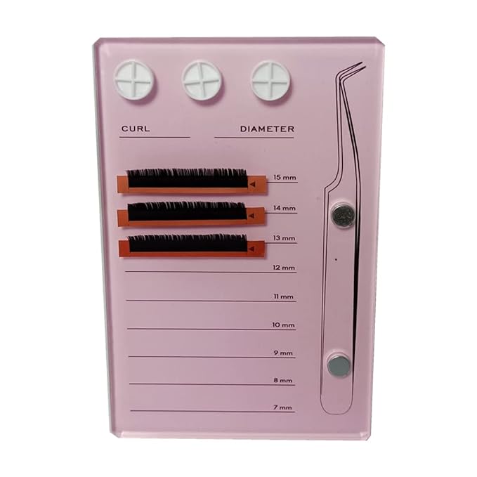 Eyelash Grafting Pallet, Acrylic Lash Tile holder, 7-15mm Scale Glue Cups Eyelash Extensions Storage Gasket Pads with Suction for Tweezers (pink)