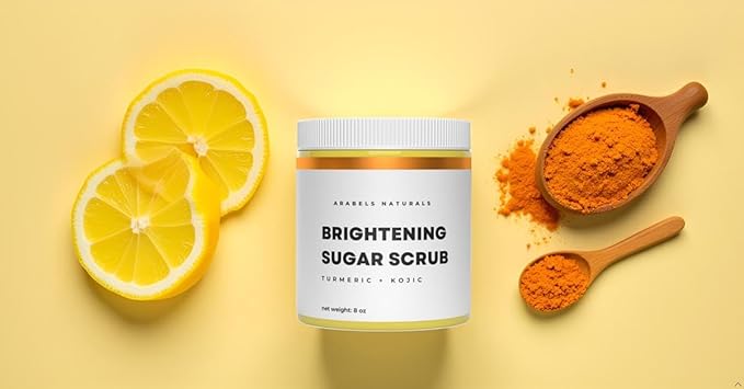 Turmeric & Kojic Acid Sugar Scrub – Brightening & Exfoliating Body Scrub for Glowing Skin, Dark Spot Remover, Hyperpigmentation Treatment, Natural Skincare for Face & Body – 8 oz