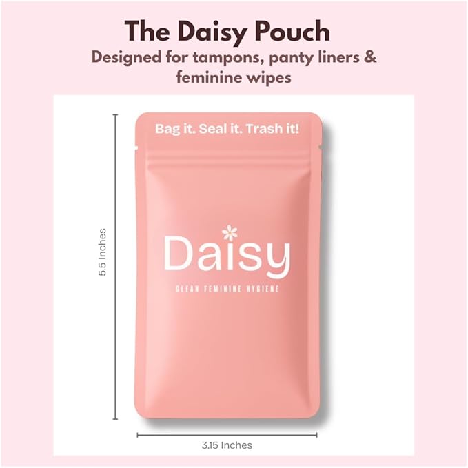 Discreet, Odor & Leak-Proof Tampon Disposal Bags | The Daisy Pouch (50 Count) | Sanitary Tampon Trash Disposal Bags for Work, School & Travel