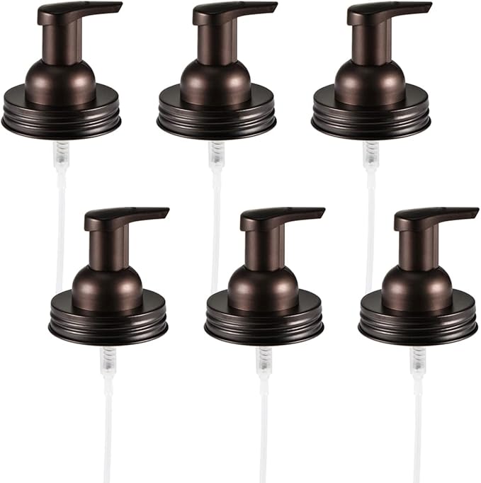 Amolliar Mason Jar Foaming Soap Dispenser Pump Lids, Foaming Pump Replacement Kit for Pint Regular Mouth Mason Jar, Refill Hand Soap, Waterproof Labels, Kitchen Bathroom Farmhouse Decor, Bronze 6 Pack