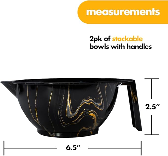 Colortrak Lux Bowls, Stackable Color Bowls With Non-Slip Rubber Bottom, Easy-Pour Spout Lip, Shimmer Gradient Design, Color Grid With Milliliter Measurements, Pack of 2
