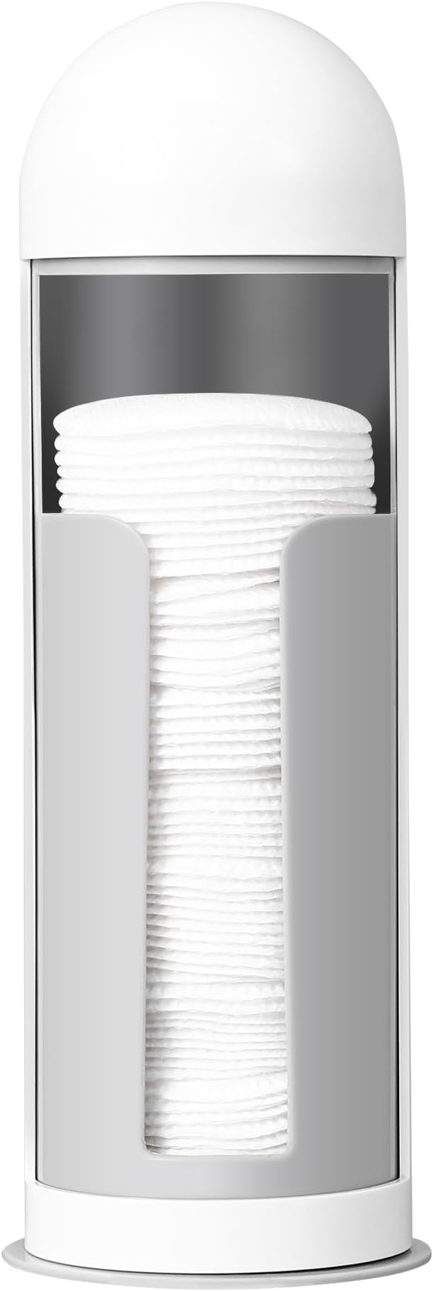 Cosmetic Cotton Pad Rounds Holder with Rotating Lid, Cotton Pads Dispenser Modern White Plastic Organizer Storage