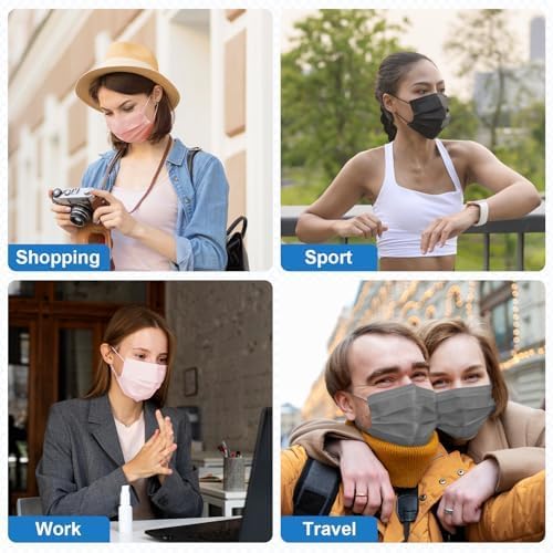 ZIYE 100/500 Pcs Disposable Face Masks, Breathable Mask 3 Layer with Nose Clip Elastic Earloop（Multicolor/Black）