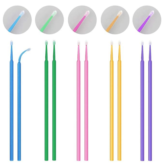 500 PCS Disposable Micro Applicator Brush Bendable Makeup Brush Mascara Brush for Eyelash Extensions, 5 Colors (Head Diameter: 2.5/2.0/1.5 mm)