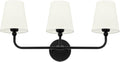 Bathroom Light Fixtures, 3-Light Matte Black Vanity Lights with Flared Beige Fabric Shade, Vintage Sconces Wall Lighting for Hallway Bedroom, VL837-MB-B-3