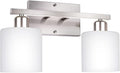 Bathroom Vanity Light Fixture Over Mirror with Brushed Nickel, Modern 2-Light Wall Sconces Lighting for Bedroom,Living Room,Decor White Glass Shades,E26 Standard Base,Bulbs Not Included