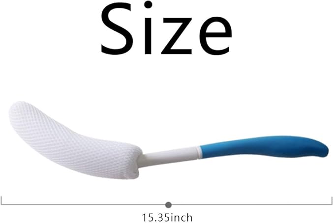 MagiDeal Vinyl Quote Me Long Anti-Slip Curve Handled Bath Body Brush, Easy Reach for Seniors, Suitable for Elderly/Pregnant Aid Bathing & Shower, Blue, 15.35"