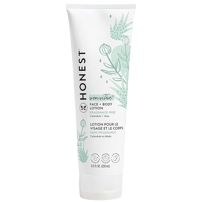 The Honest Company Hydrating Face and Body Lotion, Fast Absorbing, Naturally Derived, Hypoallergenic, Fragrance-Free, Sensitive, 8.5 fl oz
