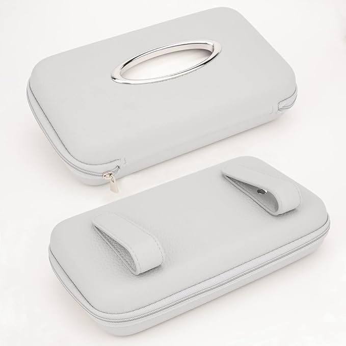 Sun Visor Tissue Holder, Zipper Napkin Holder, PU Leather Backseat Tissue Case for Vehicle (Grey)