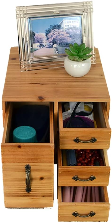 Rustic Beauty Organizer 4 Drawers - Wooden Cosmetic Storage Box for Neat & Home Office Desk &Organize &Storing of Makeup holder Tools,Bathroom Counter-top(Wood Color, L)