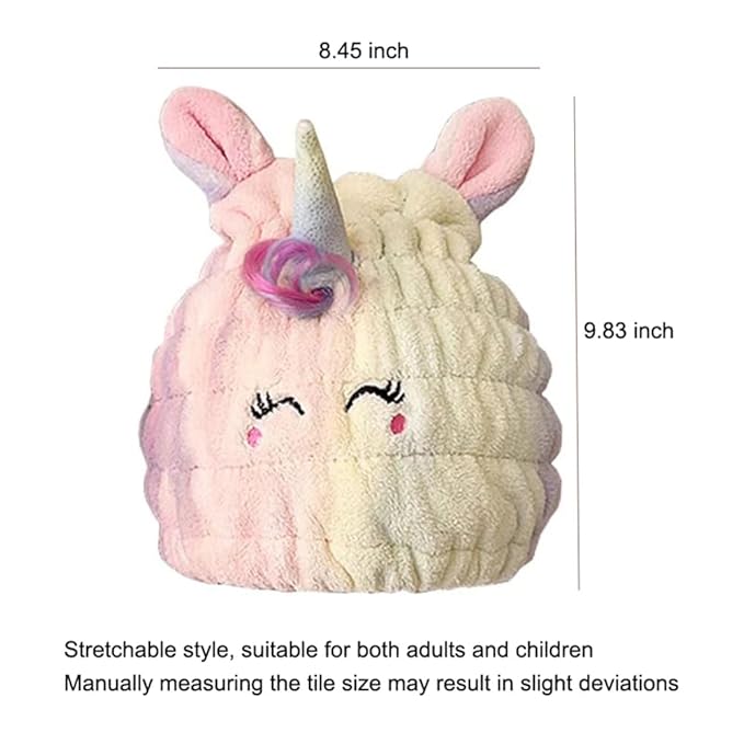 Animal Hair Drying Towel Cap for Kids, 2Pcs Cute Unicorn Microfiber Bath Dry Hair Wrap, Absorbent Quick Girls Boys Hair Drying Towel, Suck Water Hat Headscarf for Wet Hair
