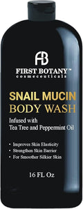 First Botany All Natural Body Wash - Fights Body Odor, Athlete’s Foot, Jock Itch, Nail Issues, Dandruff, Acne, Eczema, Shower Gel for Women & Men, Skin Cleanser -16 fl oz (Tea Tree Snail Mucin)