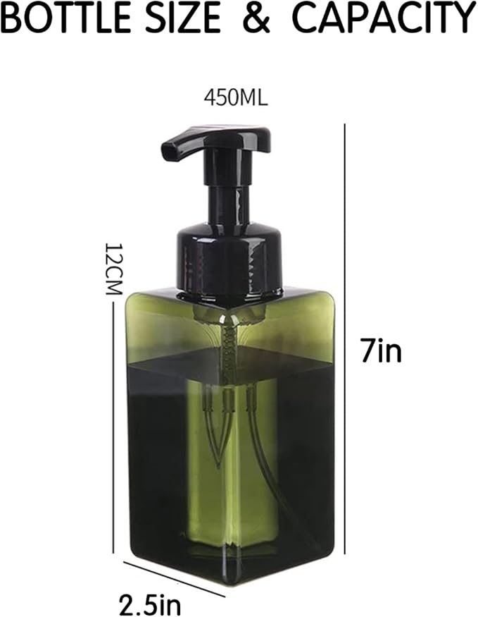 2 PCS-Foaming Soap Dispenser, Hand Soap Dispenser, Refillable Foam Liquid Hand Soap Empty Plastic Pump Bottle Container for Bathroom Vanities, Kitchen Sink, Hospital, Clinic（17 oz ） (Green)