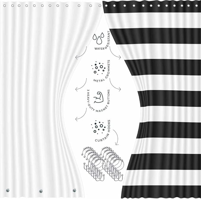 Clara Clark Bathroom Set - Black Bathroom Accessories Set, 20PC Bathroom Accessory Set, Shower Curtain Set, Soap Dispenser, Toilet Brush, & Trash Can