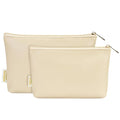 Wandering Nature Makeup Bag Small Cosmetic Bag for Purse 2 Pack Small Make Up Pouch Vegan Leather Cute Travel Pouch with Zipper for Women,Beige