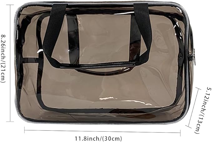 PVC Black Pure Color Transparent Gift Pouch Wash Travel Makeup Cosmetic Bag with Handle for Travel Bathroom Toiletry Organizer (Black)