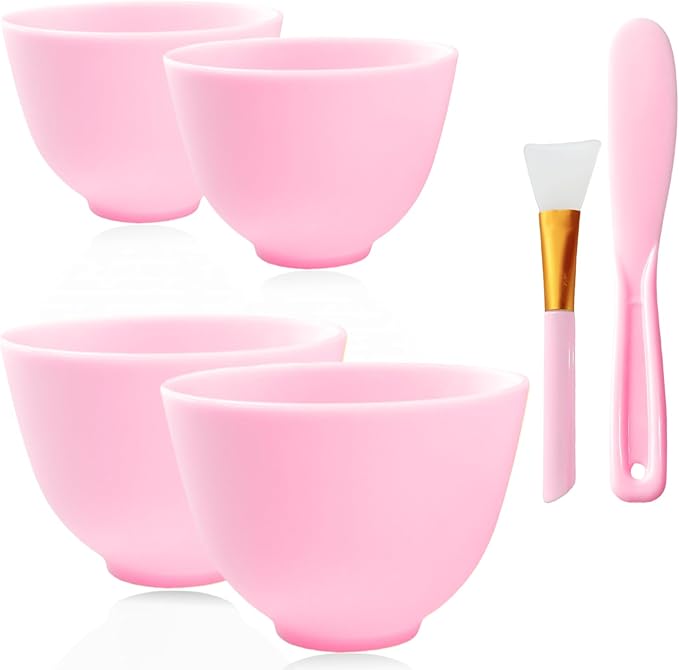 4Pcs Silicone Facial Mask Bowl DIY Face Mask Mixing Bowl for for Home Salon Spa Face Skin Applicator Bowl, Pink