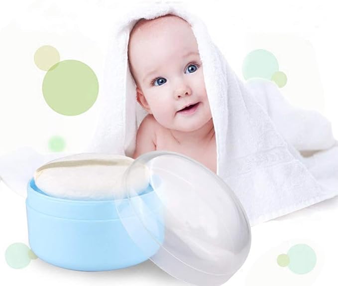 After-Bath Puff Box Empty Body Powder Container Dispenser Case with Sifter and Powder Puffs for Home and Travel Use
