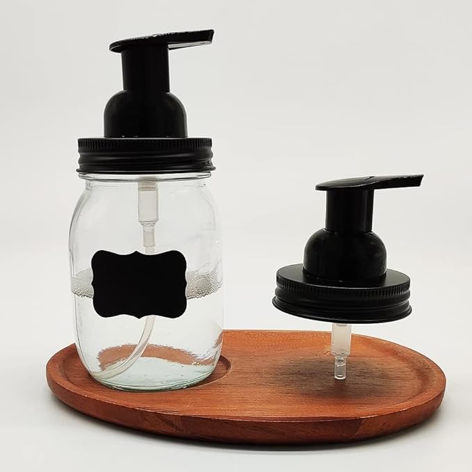 Mason Jar Foaming Soap Dispenser Pump fit 2.75Inch Regular Mouth,Rust Proof Stainless Steel Lid and BPA Free Plastic Foam Soap Pump-Hotel Bathroom Accessories（Black）