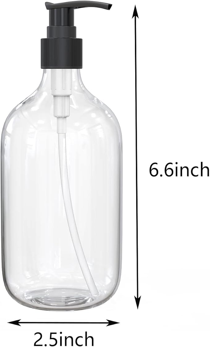 10 Ounce Clear Plastic Pump Bottle Dispenser, Refillable Empty Bottle Container with Pump for Essential Oil Soap Lotion Shampoo, 2 Pcs