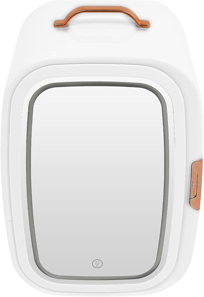Cosmetic Fridge with LED Mirror & Adjustable Shelves, 12V/110V Mini Skincare Refrigerator for Bedroom, Vanity, Office, 4 Gal, Gift for Women (White)