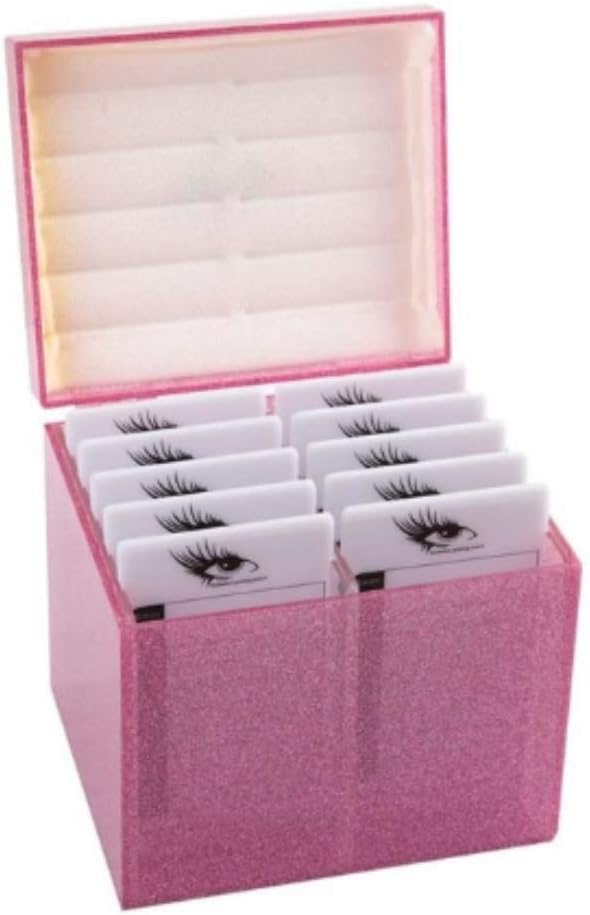 10 Layers Acrylic Eyelash Storage Box,Eyelash Holder Extension Tool,Makeup Organizer False Eyelashes Glue Pallet Holder, Grafting Eye lashes Close-Packed Display with 10 Pallets (pink)