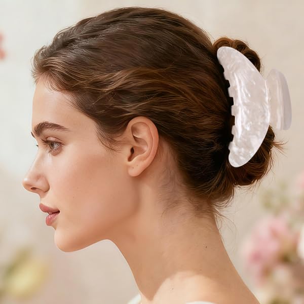 OWIIZI Durable Acetate Hair Clips for Women 4.13" Cute Hair Claw Clips Ponytail Barrette Strong Hold Acrylic Butterfly Jaw Hair Accessories for Girls Long Thick Hair(White)