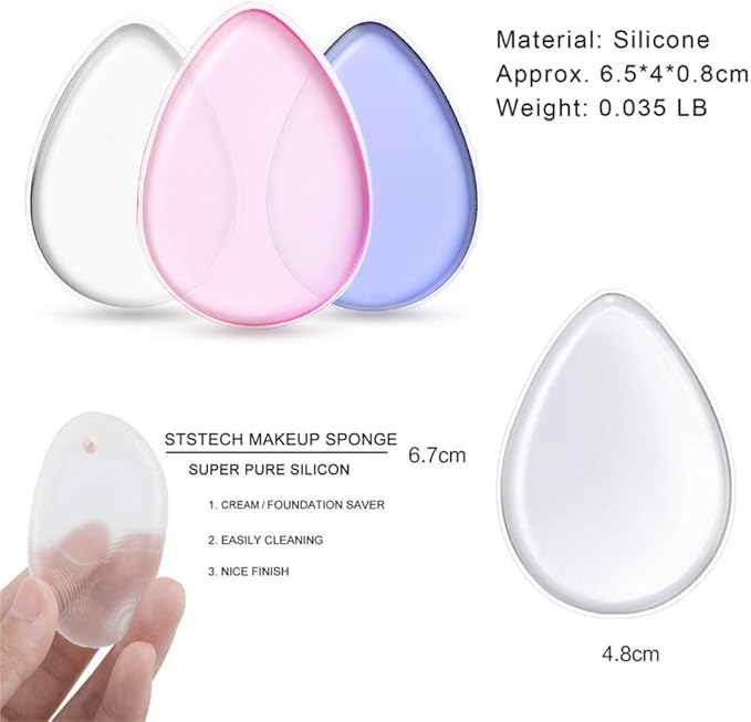 Washable Silicone Sponge Jelly Applicator for Cream Gel Foundation - Face Silisponge Cosmetic Beauty Makeup Tools Blender White 4PCS
