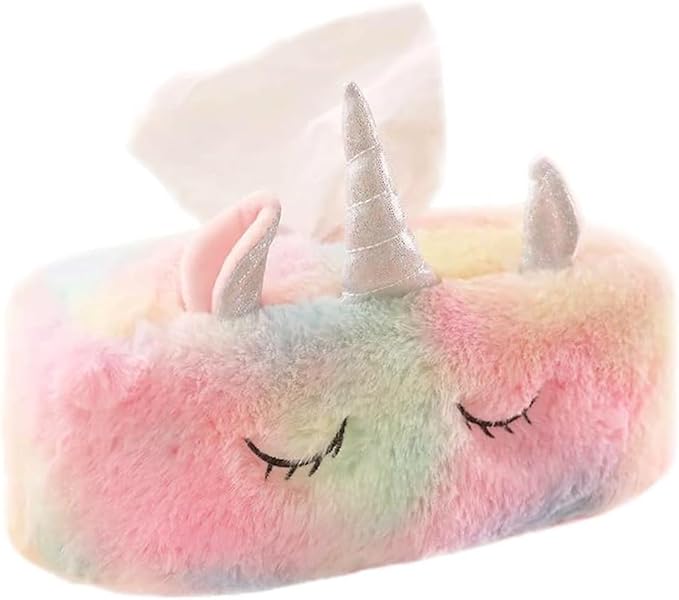 Colorful Unicorn Tissue Box Cover, Cute Plush Tissue Box Holder Decorative Facial Tissue Holder Napkin Holder for Home, Office, Nursery and Car (Rectangle)
