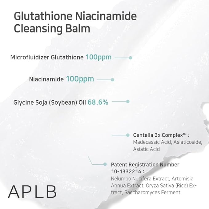APLB Glutathione Niacinamide Cleansing Balm | LIPO GLUTA NIAC OIL™ 68.6% 2.71 FL.OZ/Korean Skincare, Makeup remover for sensitive skin, Moisturize, Pore care
