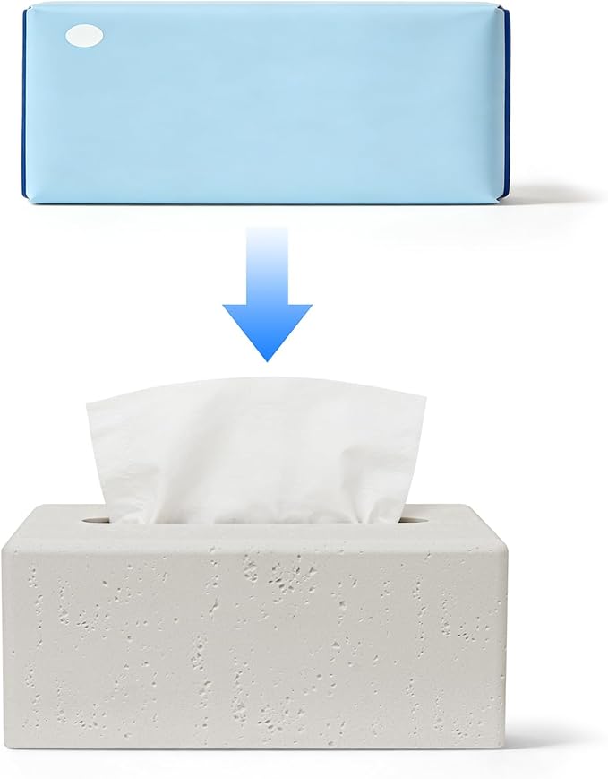 Tissue Box Cover Rectangle, Resin Decorative Facial Tissue Holder Covers Toilet Paper Holder Travertine Stone Look Paper Dispenser Home Decor for Bathroom Bedroom Living Room Office - Off White