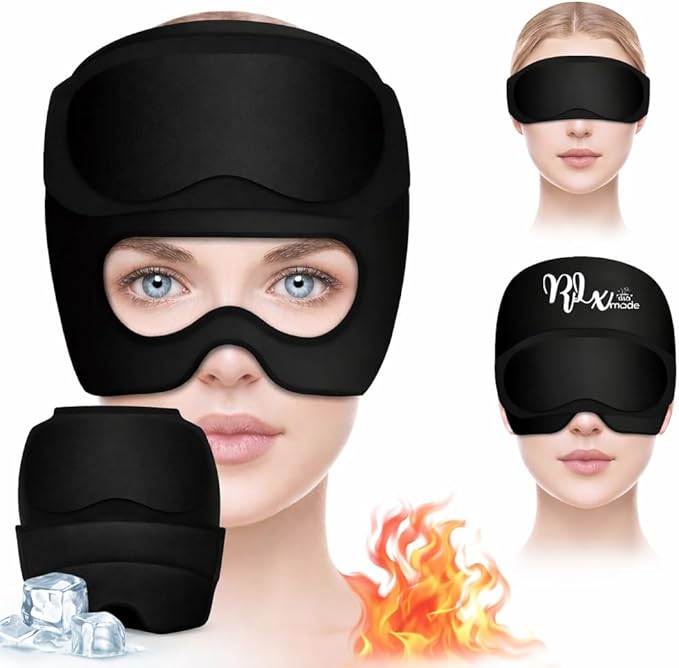 Migraine Relief Cap with Detachable Eye Mask – 2-in-1 Hot & Cold Gel Ice Head Wrap for Headaches, Sinus Pressure, Stress & Tension – Reusable Light-Blocking Headache Hat