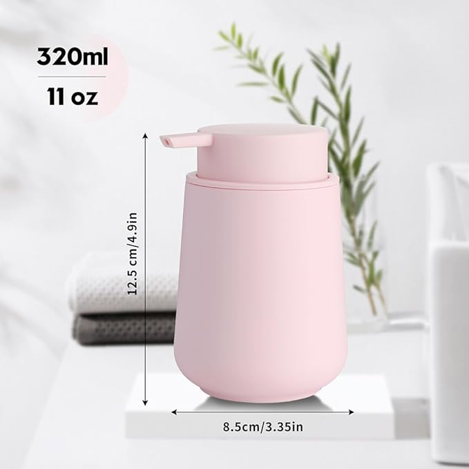 Matte Light Pink Liquid Hand Soap Dispenser Plastic 11 oz - Modern Minimalist Style for Bathroom & Kitchen Countertop Refillable